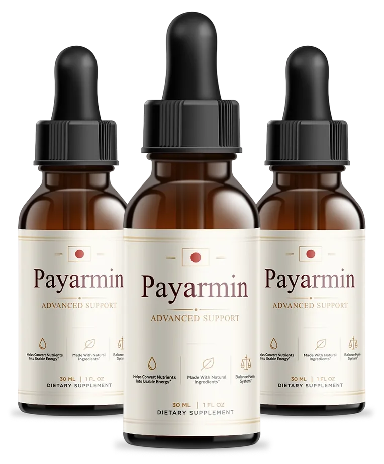3 amber Payarmin dropper bottles with cream labels